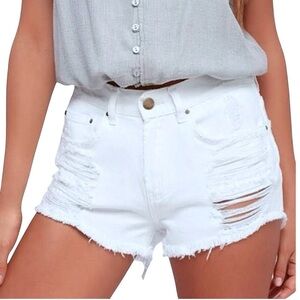 BILLABONG Cut Off High Waisted White Shorts Destroyed Fray Hem Size 25 Boho
